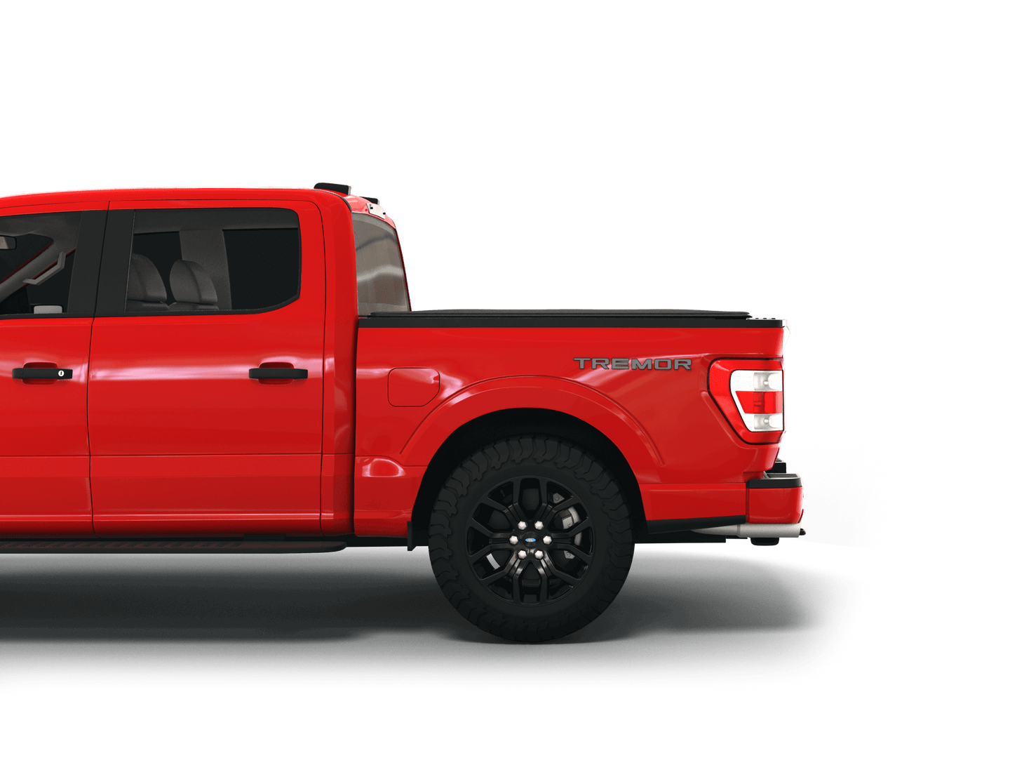 Red Ford F-250 / Ford F-350 with Sawtooth Stretch expandable tonneau cover laying flat